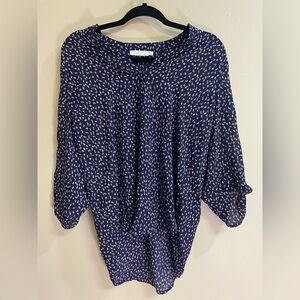 Lush Warren Split Neck Blouse in navy with a white dotted pattern Women’s Size M
